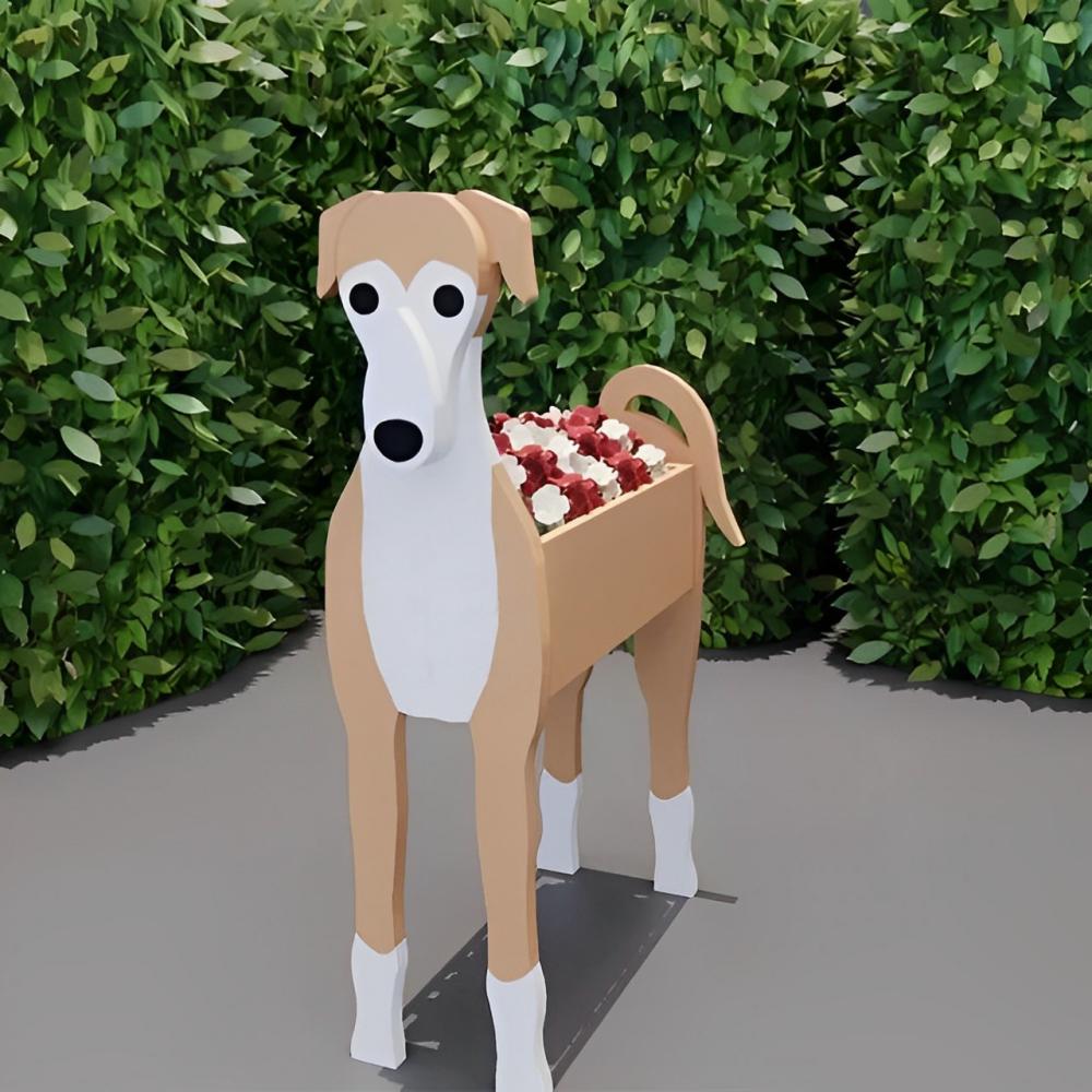 Brown Grey hound Dog Planter