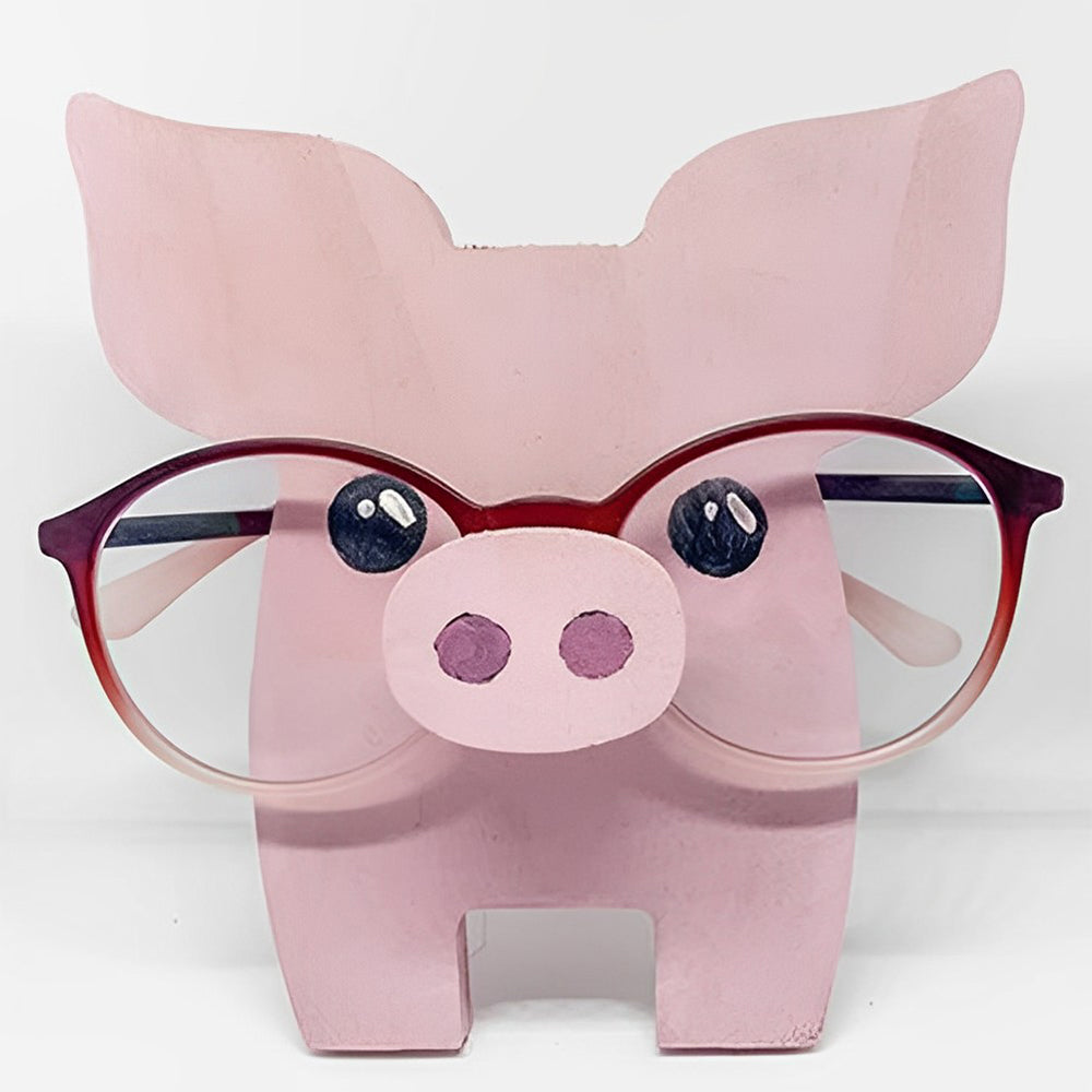 Wooden Cartoon Pink Pig Eyeglass Holder