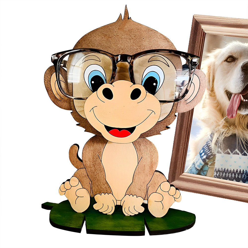 Wooden Cartoon Laughing Monkey Eyeglass Holder