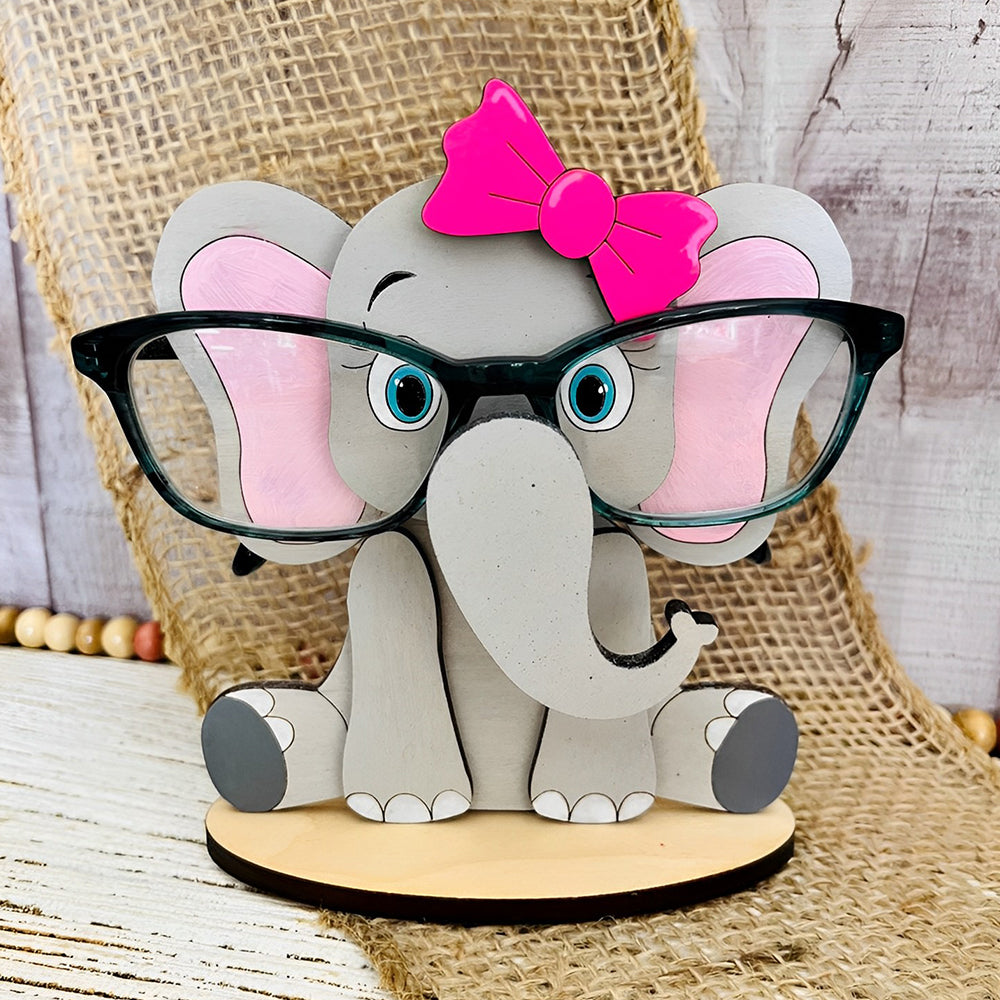 Wooden Cartoon Elephant With Bow-knot Eyeglass Holder