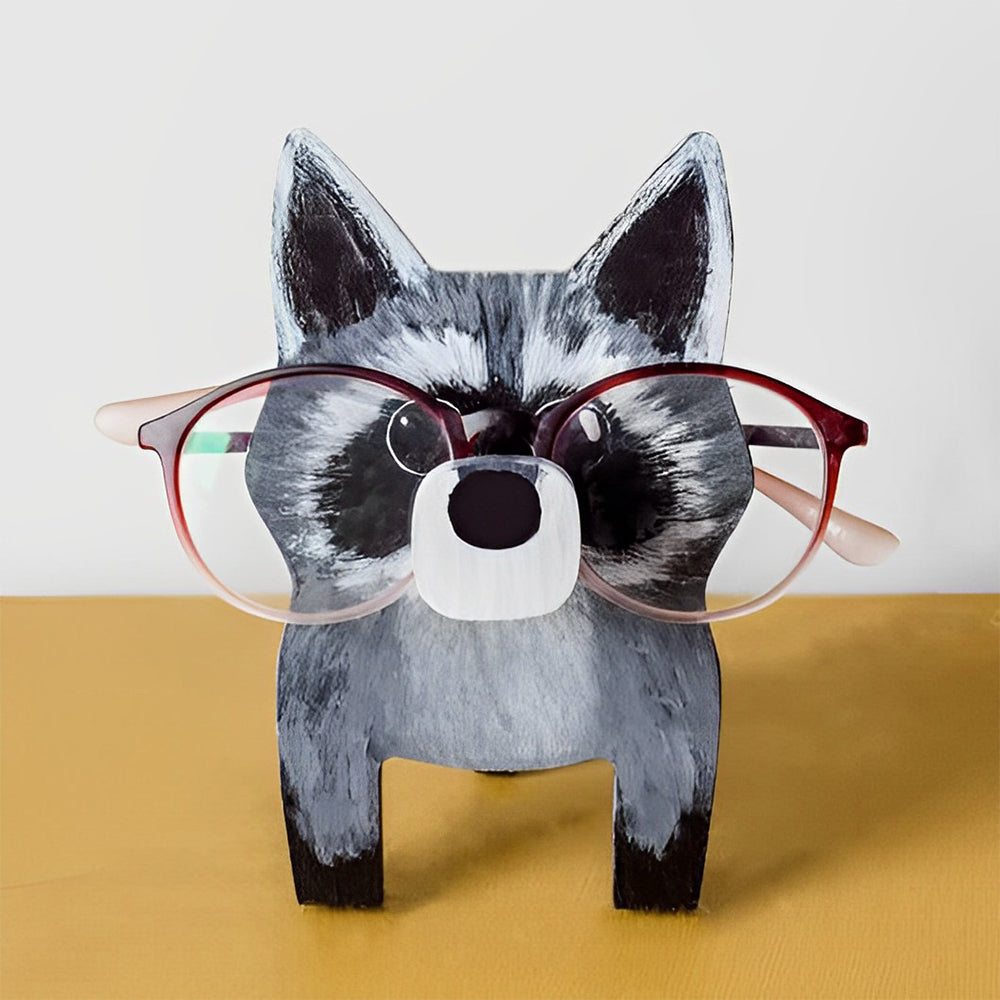 Wooden Cartoon Raccoon Eyeglass Holder