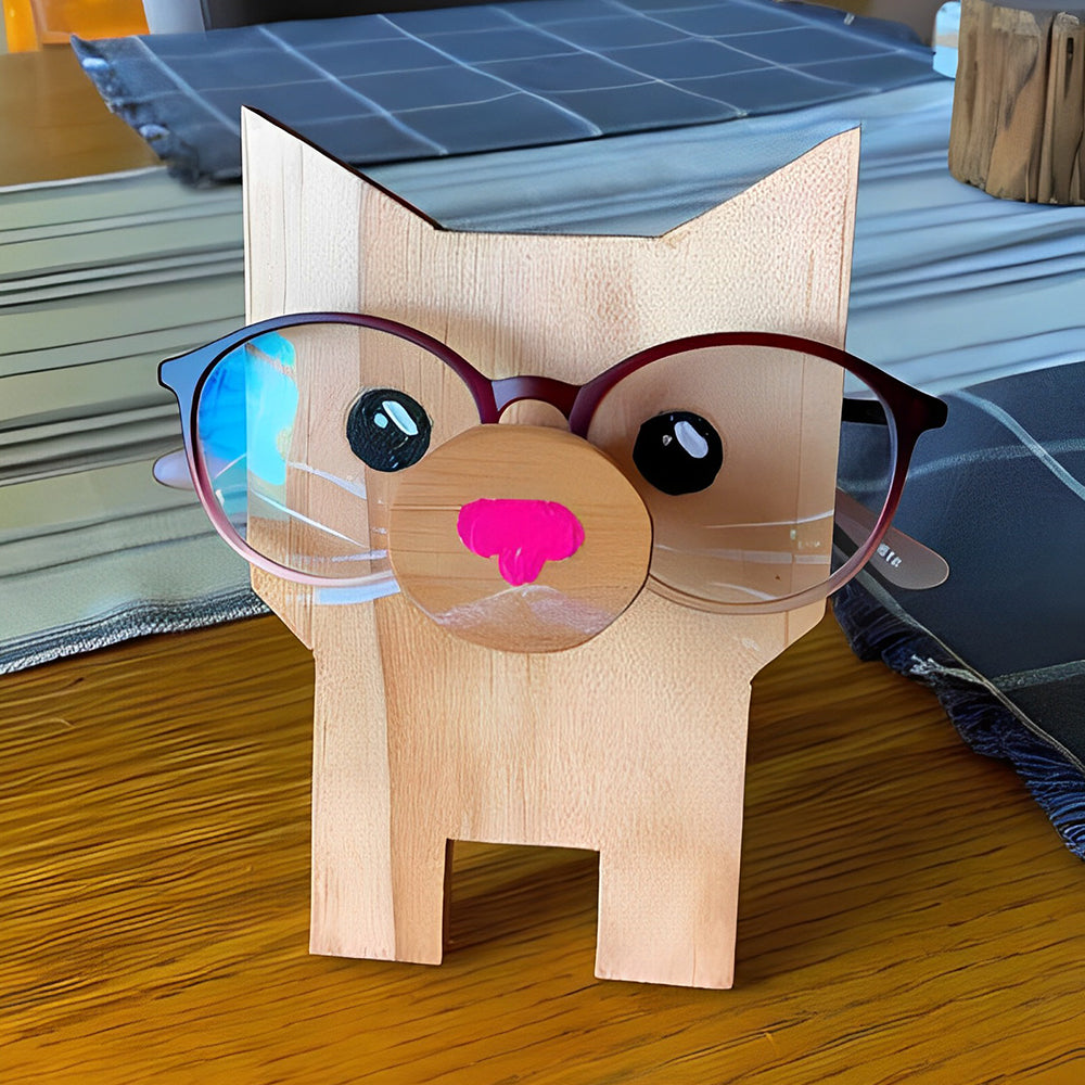 Wooden Cartoon Lovely Cat Eyeglass Holder